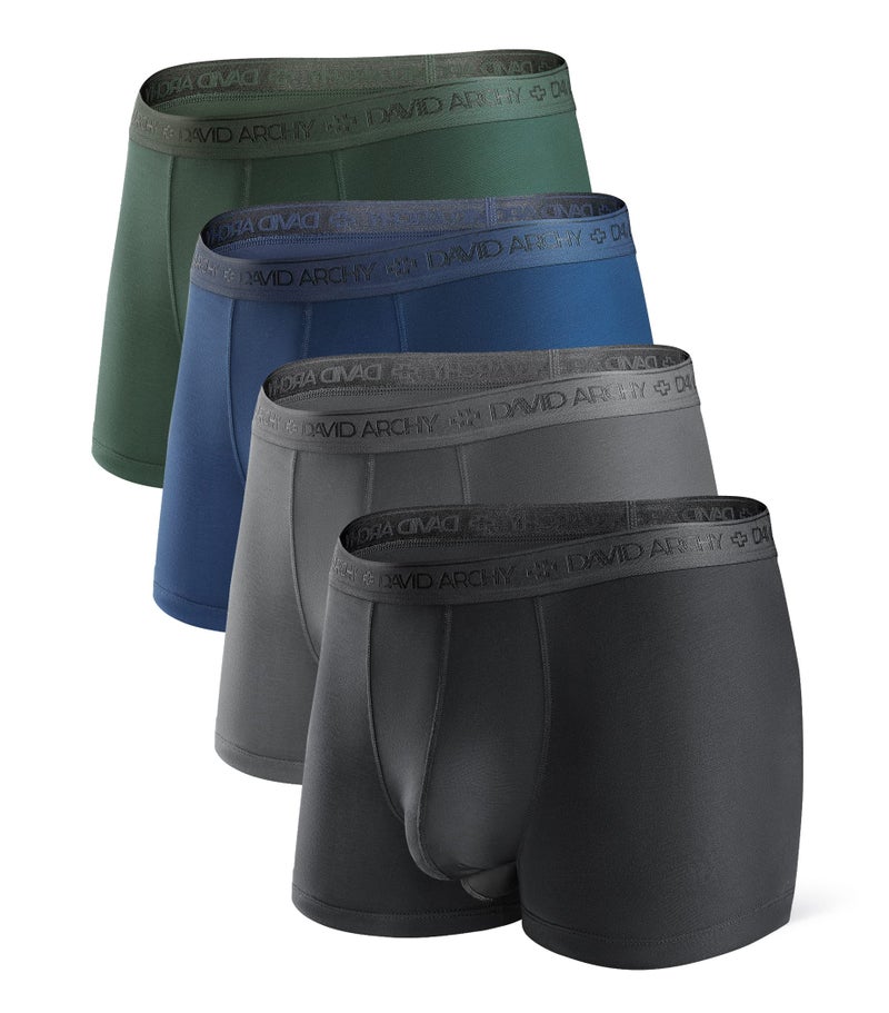 DAVID ARCHY Men's Underwear Ultra Soft Modal Dual Pouch Trunks Support Ball Pouch Bulge Enhancing Boxer Briefs for Men 4 Pack(XXL, Black/Charcoal/Navy/Army Green) - Image 1